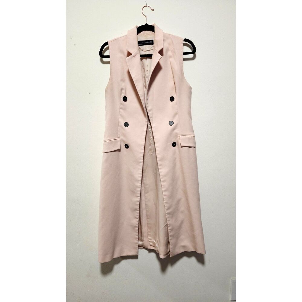 Zara Blush Double Breasted Longline Blazer Vest S
